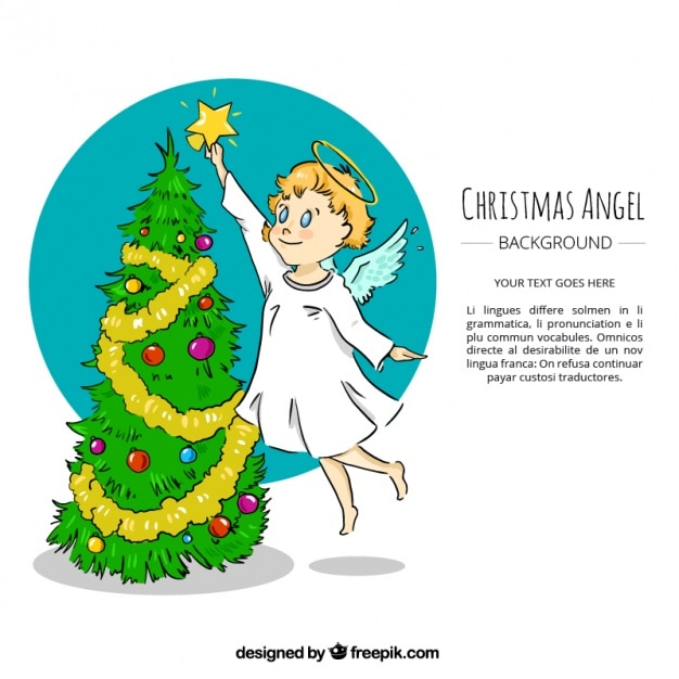 Stella Sull Albero Di Natale.Angelo Background Dispone Una Stella Sull Albero Di Natale Vettore Premium
