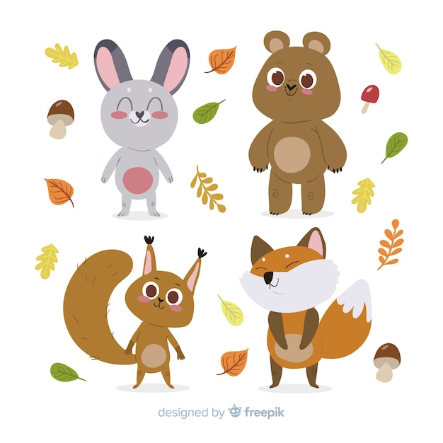 Animali della foresta autunno design piatto Vettore gratuito