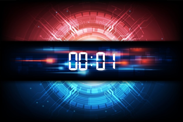 Astratto sfondo tecnologia futuristica con timer numerico digitale e conto alla rovescia Vettore Premium