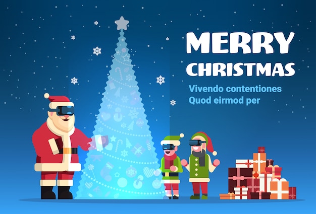 Babbo Natale Virtuale.Babbo Natale Con Gli Elfi Indossa Occhiali Digitali Cercando Realta Virtuale Abete Buon Natale Felice Anno Nuovo Vacanza Vettore Premium