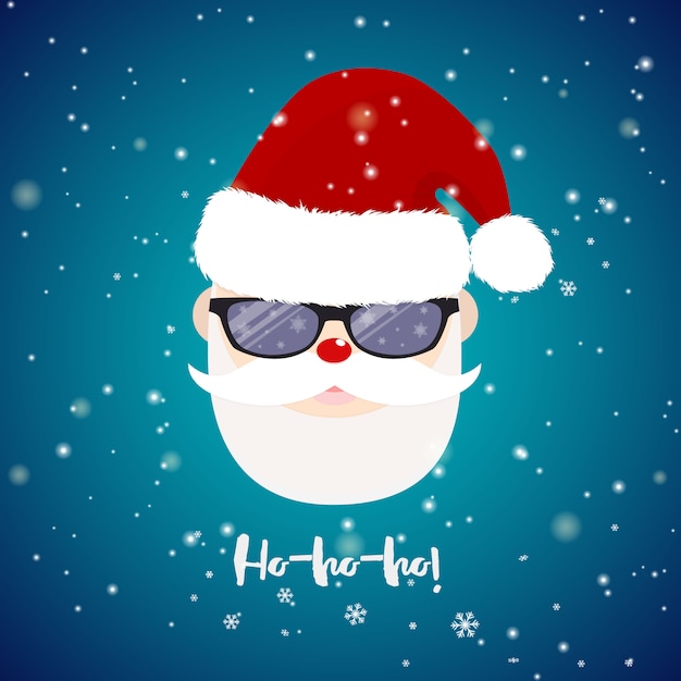 Foto Babbo Natale 94.Babbo Natale Con Occhiali Da Sole Su Sfondo Blu Vettore Premium