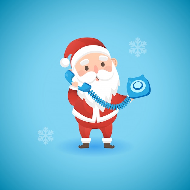 Foto Di Babbo Natale Divertenti.Babbo Natale Divertente Che Tiene Vecchio Telefono Blu Illustrazione Di Vettore Vettore Premium