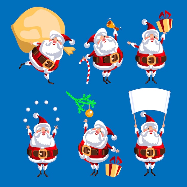 Babbo Natale Blu.Babbo Natale Impostato Per Natale Illustrazione Vettoriale Isolato Su Sfondo Blu Vettore Premium