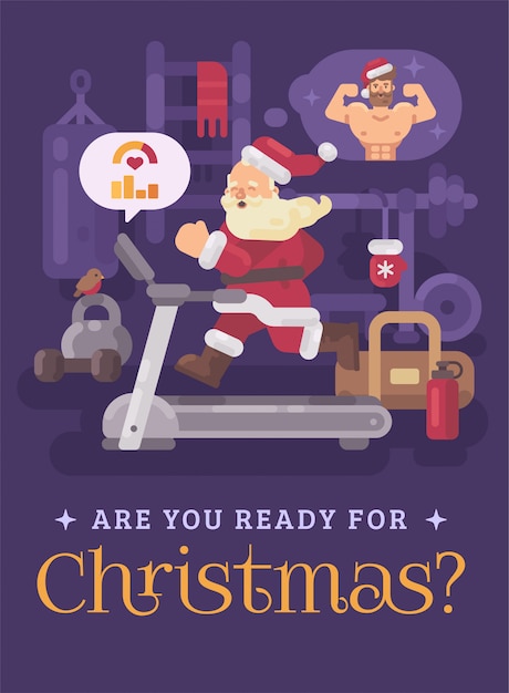 Immagini Babbo Natale In Palestra.Babbo Natale In Esecuzione Sul Tapis Roulant In Palestra Vettore Premium