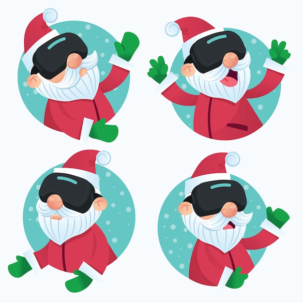 Babbo Natale Virtuale.Babbo Natale In Set Di Occhiali Per Realta Virtuale 3d Vr Vettore Premium