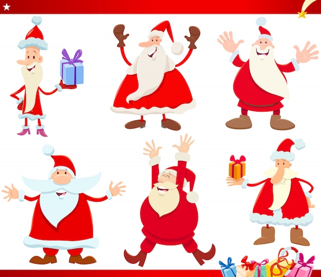 Cartoni Animati Sul Natale.Babbo Natale Sul Set Di Cartone Animato Tempo Di Natale Vettore Premium