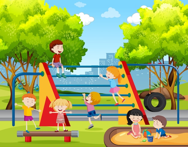 Bambini Che Giocano Al Parco Giochi Vettore Gratis 5113