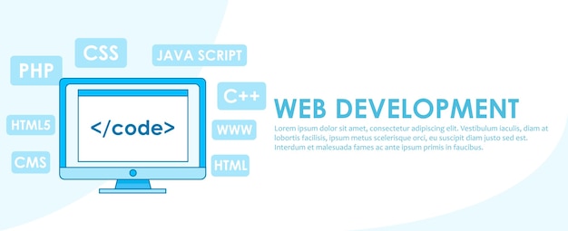Banner di sviluppo web. computer con finestra un computer con una finestra del browser. Vettore gratuito