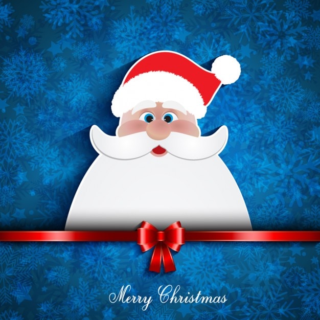 Babbo Natale Blu.Bello Babbo Natale Con Un Fiocco Rosso Su Sfondo Blu Vettore Gratis