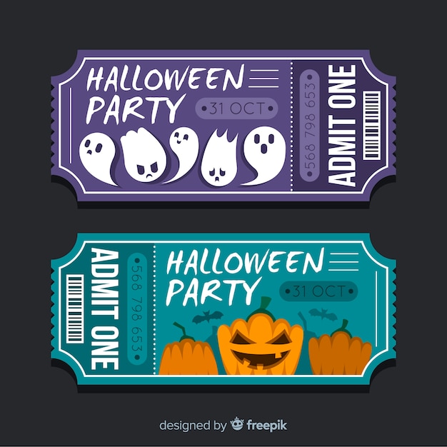 Biglietti per feste di halloween su design piatto Vettore gratuito