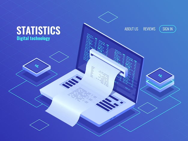 Bill elettronico, pagamento online del sistema biing, concetto di report finanziario, codice del programma Vettore gratuito