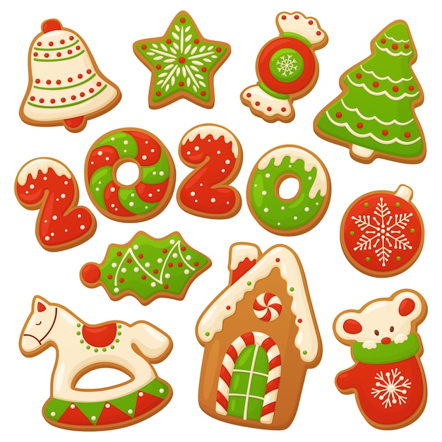 Biscotti Di Natale Panpepato.Biscotti Di Panpepato Di Cartone Animato Elementi Vettoriali Di Natale Vettore Premium