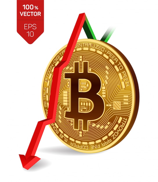 Bitcoin con freccia rossa verso il basso. il rating dell'indice bitcoin scende sul mercato dei cambi. Vettore Premium