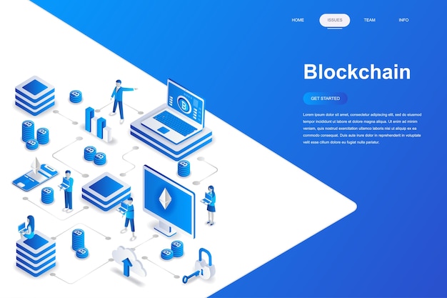 Blockchain moderno concetto di design piatto isometrico. Vettore Premium