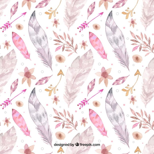 Boho pattern con piume acquerello Vettore gratuito