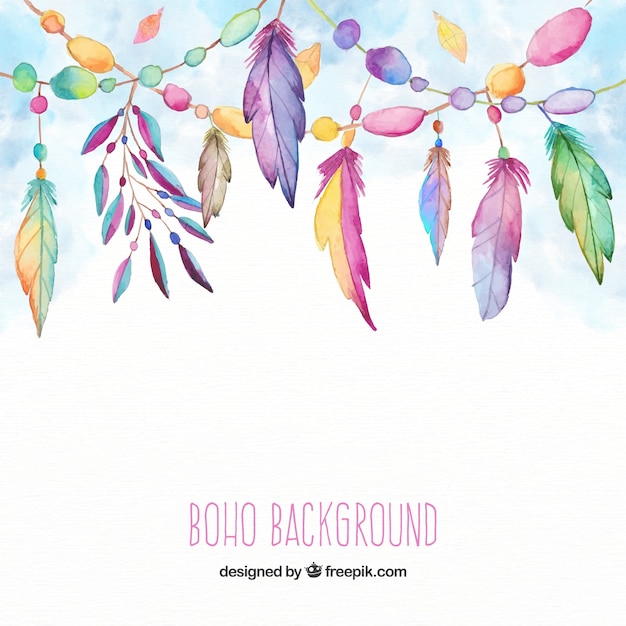 Boho sfondo con piume in stile acquerello Vettore gratuito