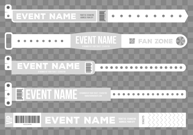 Braccialetti per l'ingresso all'evento. Vettore Premium