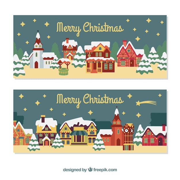 Immagini Di Buon Natale Bellissime.Buon Natale Banner Con Belle Case Vettore Gratis