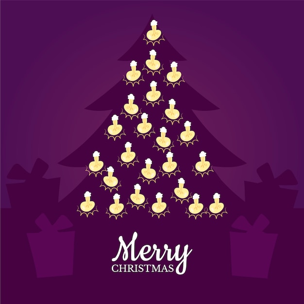 Buon natale con luci della stringa e la sagoma di un albero Vettore gratuito