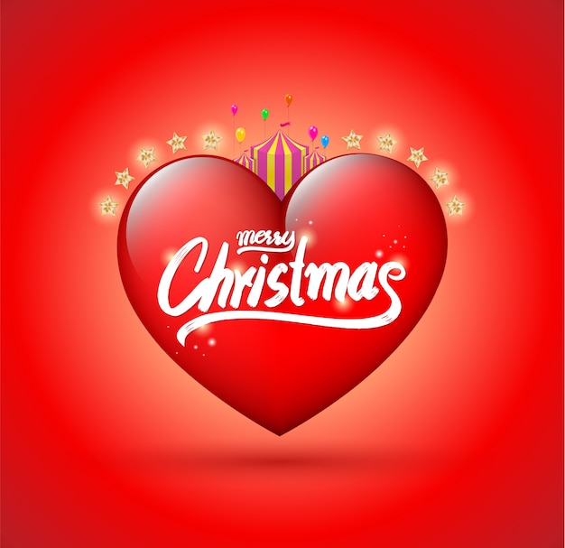Buon Natale Con Il Cuore.Buon Natale Lettering Sul Cuore Rosso Vettore Premium