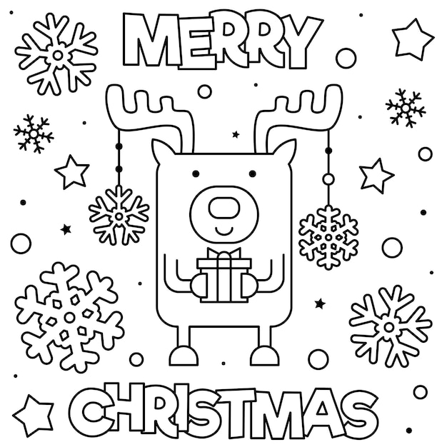 Immagini Buon Natale Da Colorare.Buon Natale Pagina Da Colorare Illustrazione Vettoriale In Bianco E Nero Vettore Premium