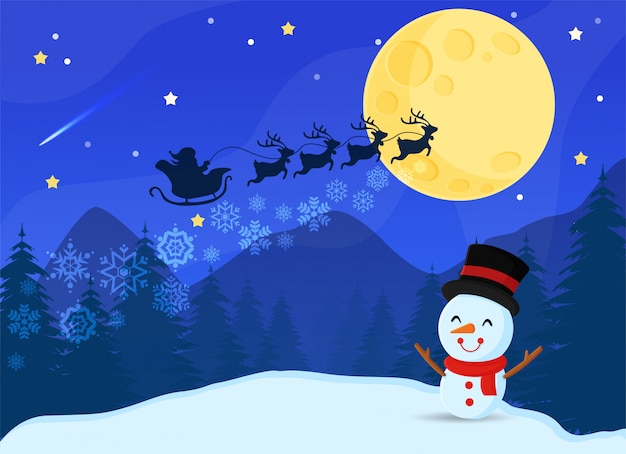 Buon Natale 118.Buon Natale Santa E Renne Attraverso La Luna Per Fare Regali Ai Bambini A Natale Vettore Premium