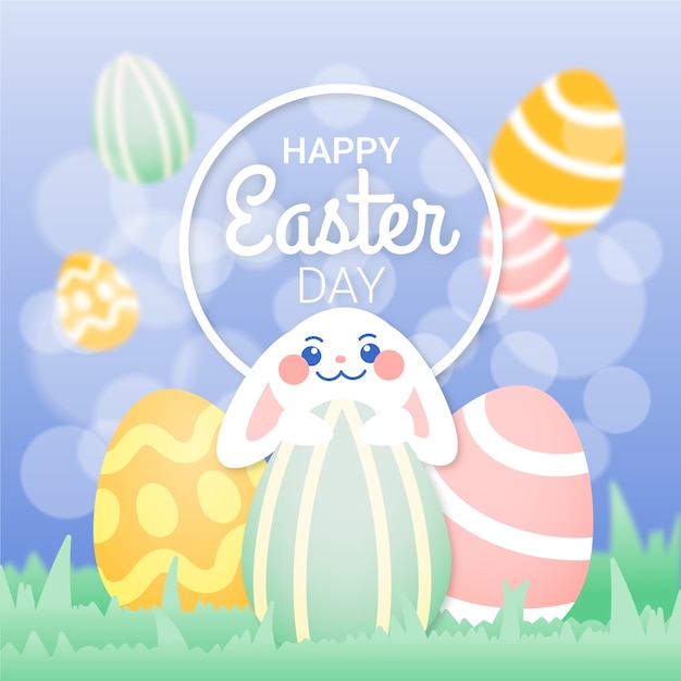 Buona Pasqua Con Coniglietto E Uova Vettore Gratis
