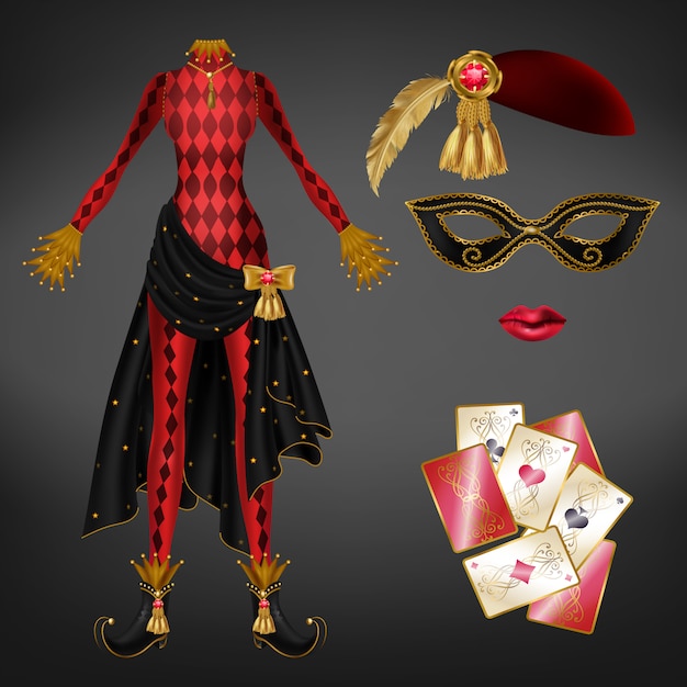 Burlone femminile, vestito arlecchino realistico Vettore gratuito