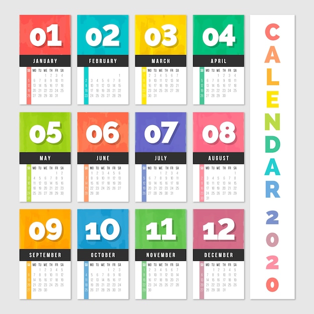 Calendario Annuale Colorato Vettore Gratis