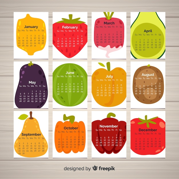 Calendario di verdure e frutta di stagione Vettore gratuito