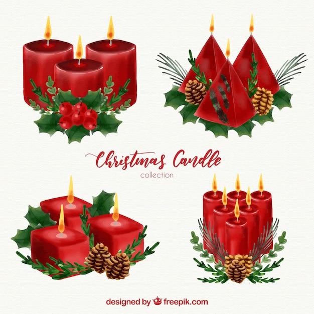 Immagini Di Candele Di Natale.Candele Di Natale Dell Acquerello Rosso Vettore Gratis