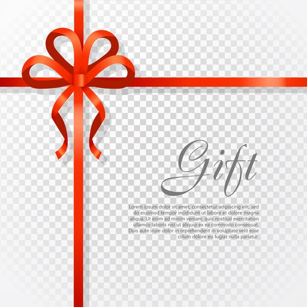 Cardi l'illustrazione di vettore su fondo trasparente, l'ampio arco del regalo di lusso con il nodo rosso o la struttura dello spazio e del nastro per testo, spostamento di regalo Vettore Premium