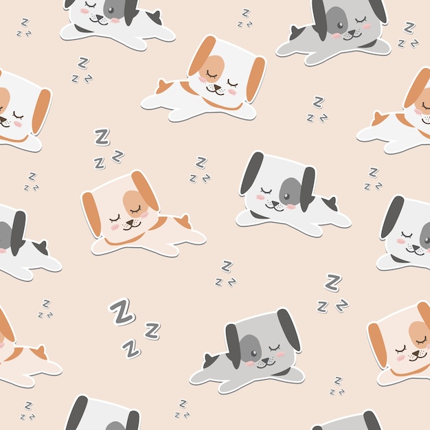 Carta da parati senza cuciture del modello di sonno sveglio del cane del fumetto Vettore Premium