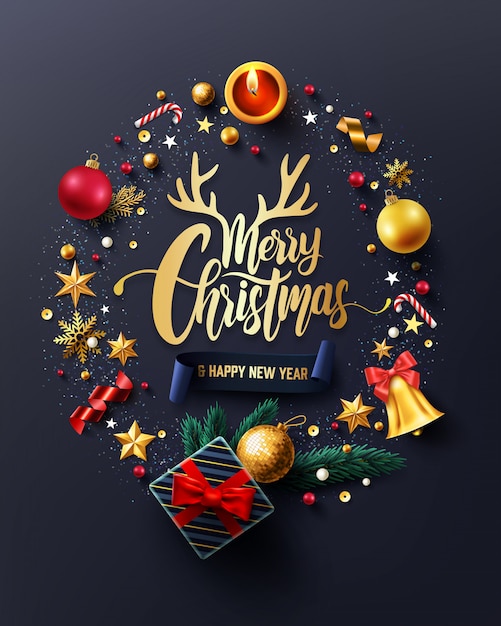 Carta di buon natale e felice anno nuovo | Vettore Premium