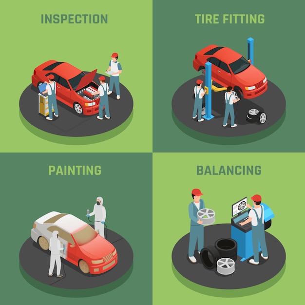 Carte di concetto isometrico di autoservice Vettore gratuito
