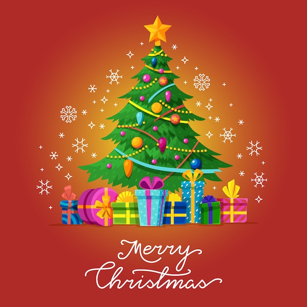 Foto Con Auguri Di Natale.Cartolina D Auguri Di Buon Natale Con L Albero Di Natale Vettore Premium