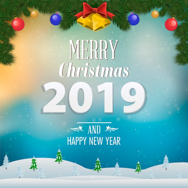 Cartoline Di Natale E Buon Anno.Cartolina D Auguri Di Buon Natale E Felice Anno Nuovo 2019 Vettore Premium