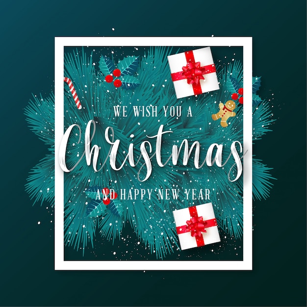 Auguri Di Buon Natale We Wish.Cartolina D Auguri Di Buon Natale Verde Con Cornice Vettore Gratis