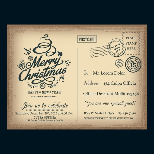 Immagini Cartoline Natale Vintage.Cartolina Di Natale Vintage Lettera Postale Vettore Gratis