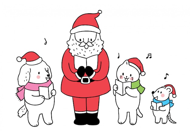 Babbo Natale Canzone.Cartoon Carino Babbo Natale E Animali Cantano La Celebrazione Della Canzone Vettore Premium