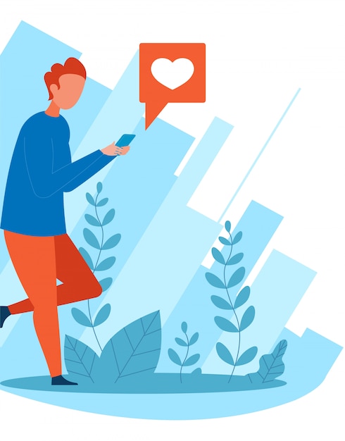Cartoon man social networking e dare come Vettore Premium
