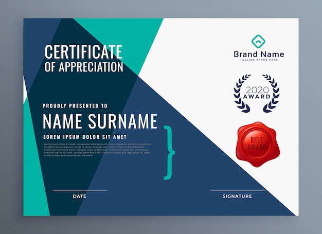 Certificato moderno del modello di apprezzamento Vettore gratuito