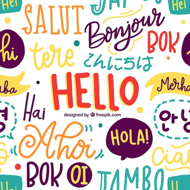 Ciao modello di parole in diverse lingue Vettore gratuito