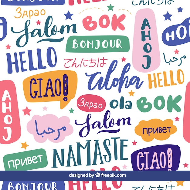 Ciao modello di parole in diverse lingue Vettore gratuito