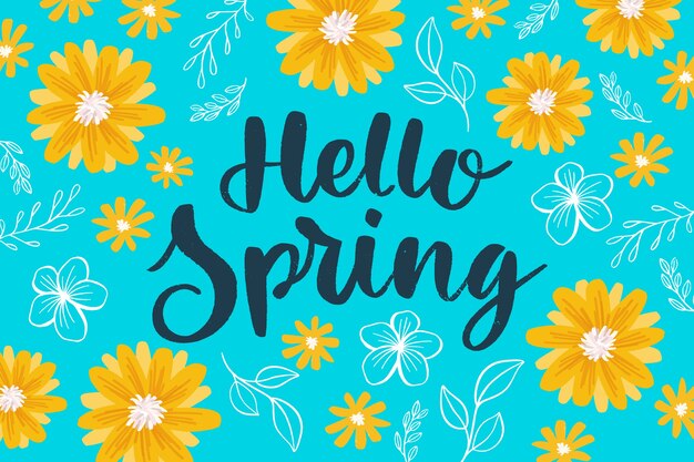 Ciao primavera lettering con decorazioni colorate Vettore gratuito