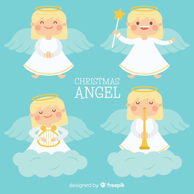 Collezione di angeli di natale Vettore gratuito