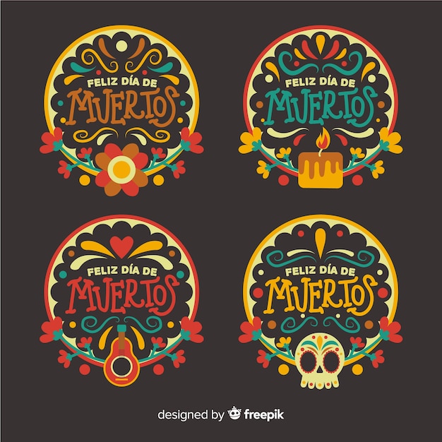 Collezione di badge design día de muertos Vettore gratuito