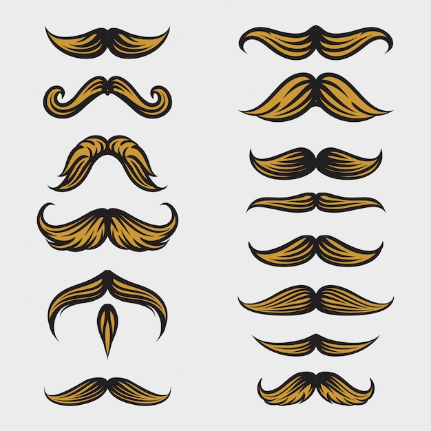 Collezione Di Baffi Movember Con Stile Disegno A Mano Vettore Premium