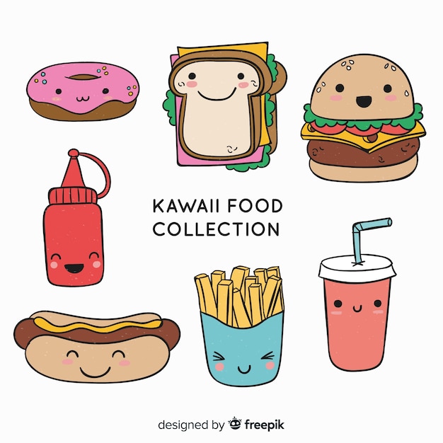 Collezione Di Cibo Kawaii Disegnata A Mano Vettore Gratis