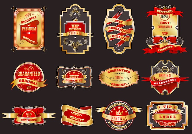 Collezione di emblemi d'oro etichette retrò Vettore gratuito
